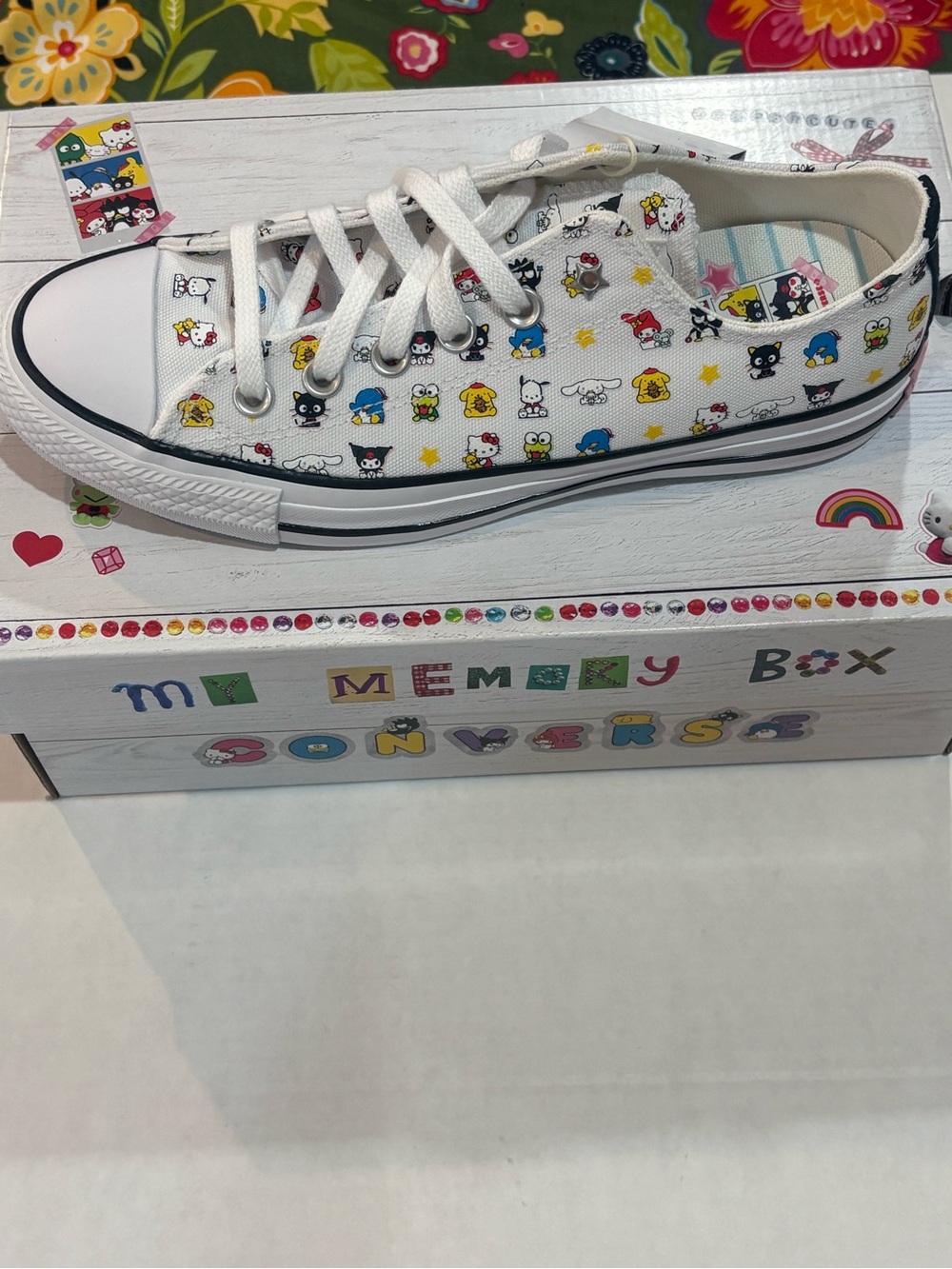 Hello Kitty Converse White Low-Top Sneakers with Multicolor Character Print